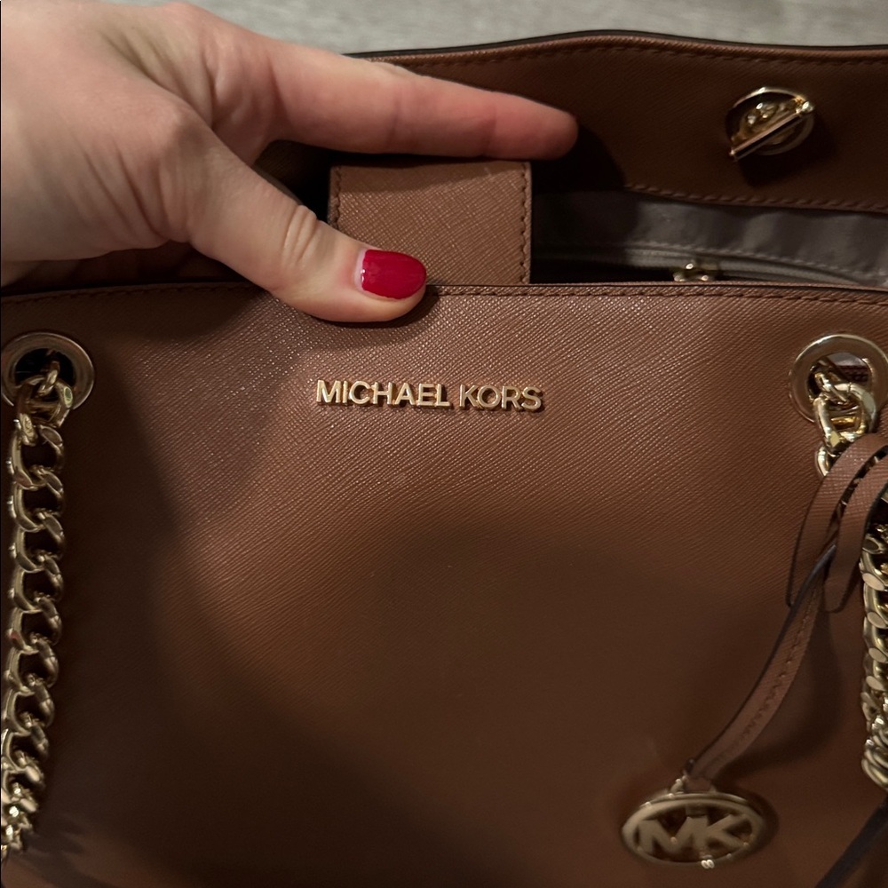 Michael Kors Susannah Large Leather Tote Bag — Luggage Brown - Picture 6 of 14